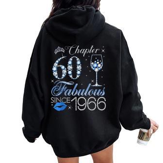Chapter 60 60Th Birthday Crown Wine Glass Denim And Diamonds Women Oversized Hoodie Back Print | Mazezy