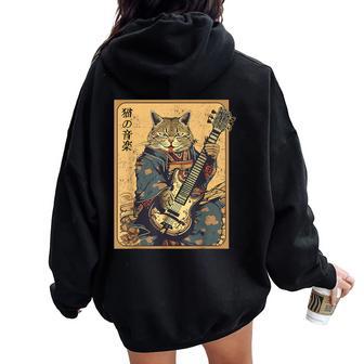 Chatamouraï Japonais Jouant De La Guitare Électrique Hommes S Sweat à capuche oversize pour femme avec imprimé dans le dos - Cadeauxyz