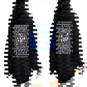 Cheer Aunt Auntie Bow Sport Cheerleader Cheerleading Blue Women Oversized Hoodie Back Print - Thegiftio