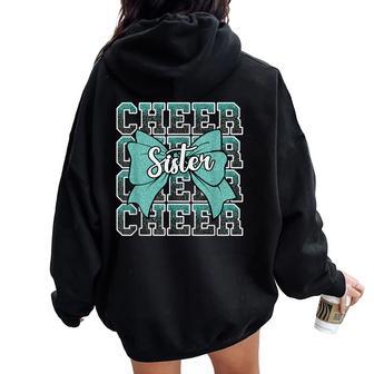 Cheer Sister Bow Sport Cheerleader Cheerleading Teal Blue Women Oversized Hoodie Back Print - Thegiftio UK