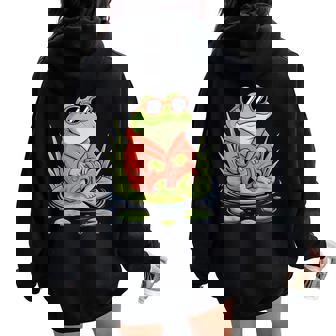 Chill Frog In Robe And Sunglasses On Lily Pad Women Oversized Hoodie Back Print - Monsterry