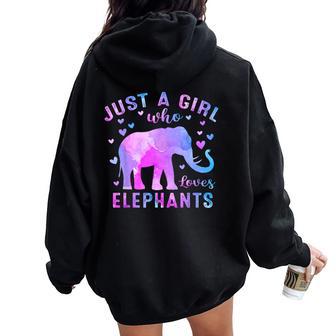 Colorful Just A Girl Who Loves Elephants Girls Women Oversized Hoodie Back Print - Thegiftio UK