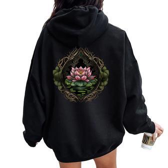 Colorful Lotus Flower On Floral Lotus Flower Women Oversized Hoodie Back Print - Thegiftio