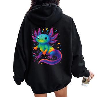 Colorful Rainbow Axolotl Graphic Cute Watercolor Axolotl Women Oversized Hoodie Back Print | Seseable UK