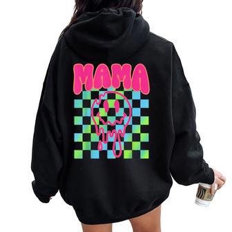 Colorful Rainbow Checkered Mama Face Mom Life Womens Women Oversized Hoodie Back Print | Seseable CA