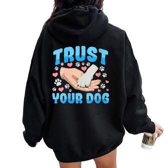 Confíe Enu Perro Agility Adiestramiento Deporte Canino Cuello Women Oversized Hoodie Back Print - Regaloses