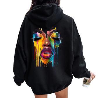 Cool African Woman Afro Color Painted Face Junenth Vibes Women Oversized Hoodie Back Print - Thegiftio UK
