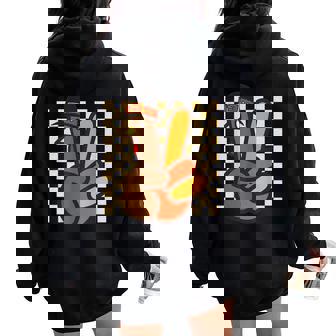 Cool Peace Sign Turkey Hand Thanksgiving Hippie Women Women Oversized Hoodie Back Print | Mazezy