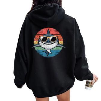 Cool Retro Shark In Sunglasses 70s 80s 90s Shark Girls Women Oversized Hoodie Back Print | Mazezy