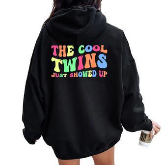 Cool Twins Just Showed Up Spirit Week Groovy Twin Day Twins Women Oversized Hoodie Back Print - Thegiftio UK