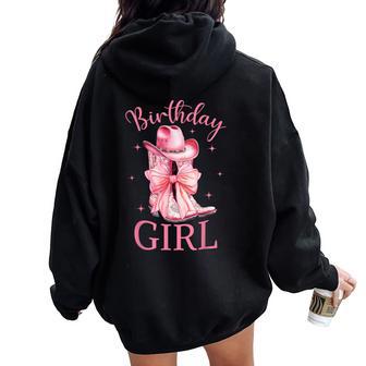 Coquette Bow Birthday Girl Cowgirl Pink Western Bday Party Women Oversized Hoodie Back Print - Thegiftio UK