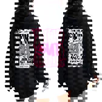 Coquette Bow Pink Out Tackle American Football Breast Cancer Women Oversized Hoodie Back Print | Mazezy