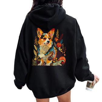 Corgi Dog Vintage Flowers Corgi Mama Women Oversized Hoodie Back Print - Thegiftio UK