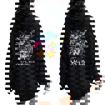 Costa Rica Sea Turtle Flowers Diving Surfer Souvenir Women Oversized Hoodie Back Print - Thegiftio