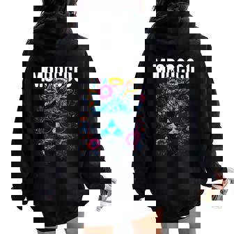 Country Of Morocco Cat Wearing Sunglasses And Flowers Women Oversized Hoodie Back Print | Mazezy