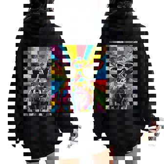 Cow Vintage Sunglasses Pop Art Graphic Farm Animal Cowboy Women Oversized Hoodie Back Print | Mazezy