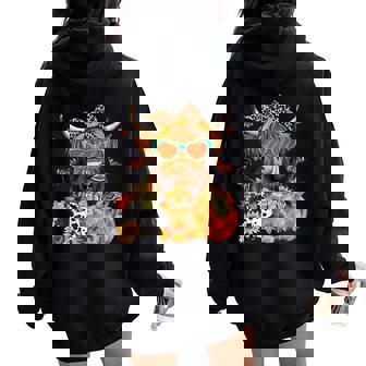 Cozy Season Fall Highland Cow Bow Girls Autumn Thanksgiving Women Oversized Hoodie Back Print | Seseable CA