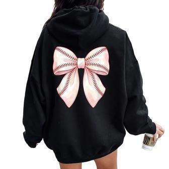 Cute Baseball Coquette Bow Girls Women Oversized Hoodie Back Print - Thegiftio UK