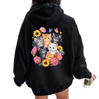 Cute Cats Flower Floral Kitten Women Oversized Hoodie Back Print - Thegiftio