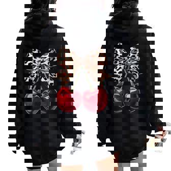 Cute Cherry Leopard Coquette Bow Cherries Girls Women Oversized Hoodie Back Print | Mazezy