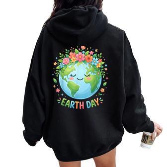 Cute Floral Earth Love Our Planet Earth Day 2026 Women Oversized Hoodie Back Print - Thegiftio