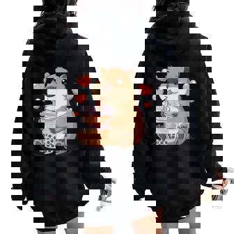 Cute Heart & Capybara Kawaii Drinking Bubble Tea Lover Girls Women Oversized Hoodie Back Print | Seseable CA