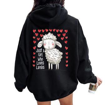 Cute Lamb Lovers For Girls Just A Girl Who Loves Lambs Women Oversized Hoodie Back Print - Thegiftio UK