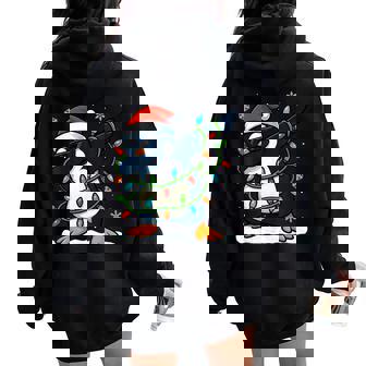 Dabbing Penguin Christmas Girls Xmas Lights Boys Christmas Women Oversized Hoodie Back Print | Mazezy