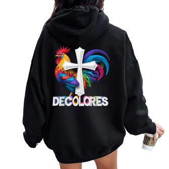 Decolores Cursillo Rainbow Rooster Catholic Women Oversized Hoodie Back Print - Thegiftio