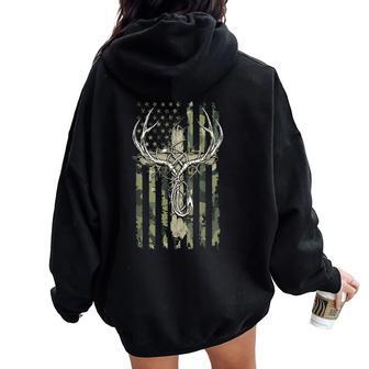Deer Antlers Fishing Hook Christian Cross Camo Flag Boys Women Oversized Hoodie Back Print | Mazezy
