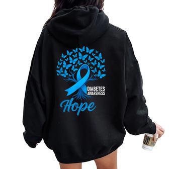 Diabetes Warrior Tree Of Hope Butterfly Ribbon Men Women Women Oversized Hoodie Back Print | Mazezy
