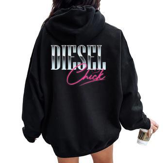 Diesel Chick Trucker Truck Driver Retro Vintage Women Oversized Hoodie Back Print - Thegiftio UK