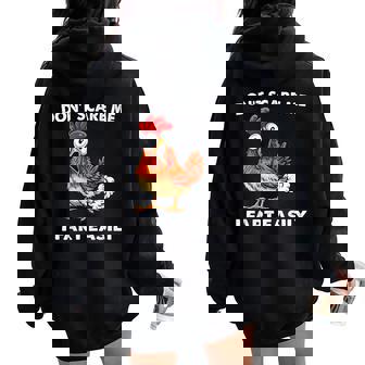 Don't Scare Me I Fart Easily Sarcasm Humor Chicken Women Oversized Hoodie Back Print | Mazezy