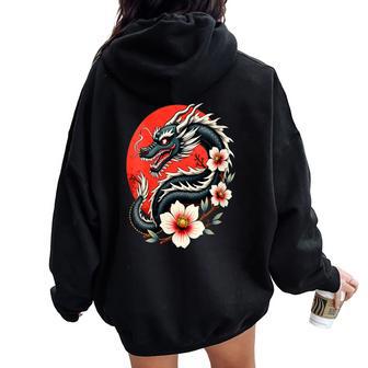 Dragon Japonais Tokyotyle Rétro Asiatique Des Années 80 Sweat à capuche oversize pour femme avec imprimé dans le dos - Cadeauxyz