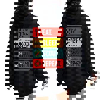 EAT Sleep Scout Repeat Camping Outdoors Women Oversized Hoodie Back Print | Mazezy