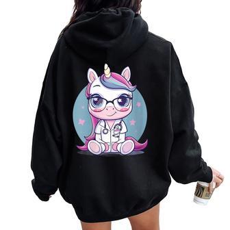 Enfermera Unicornio Médico Unicornio Enfermera Apreciación Cuello Women Oversized Hoodie Back Print - Regaloses