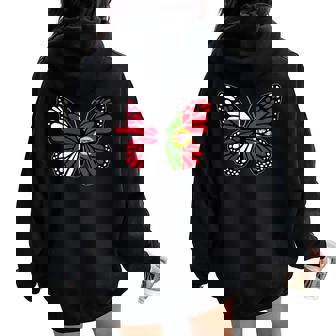 England And Portugal Butterfly Half English Portuguese Roots Women Oversized Hoodie Back Print | Mazezy