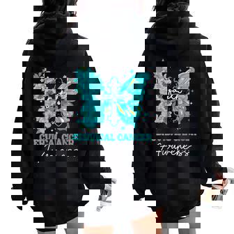 Faith Butterfly Teal Ribbon Cervical Cancer Awareness Women Oversized Hoodie Back Print | Mazezy