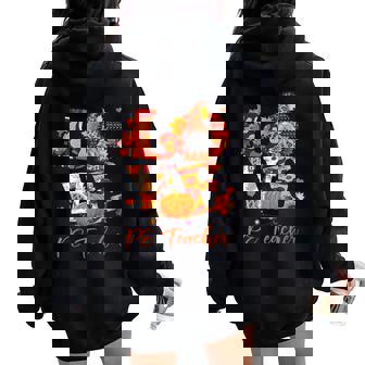 Fall Leopard Love PE Teacher Thanksgiving Gnome Women Oversized Hoodie Back Print | Mazezy