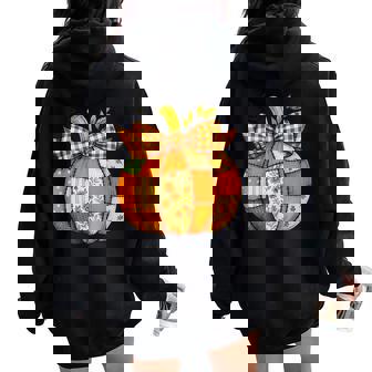 Fall Patchwork Pumpkin Autumn Halloween Thanksgiving Women Oversized Hoodie Back Print | Seseable CA