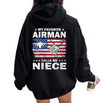 My Favorite Airman Calls Me Niece USAF Flag US Air Force Women Oversized Hoodie Back Print | Mazezy