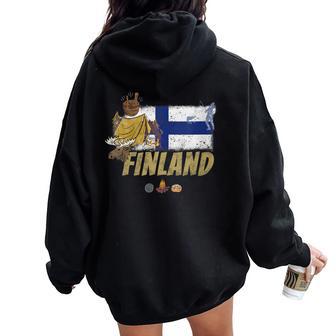 Finland Vintage Souvenir With Elk And Tent Women Oversized Hoodie Back Print | Mazezy