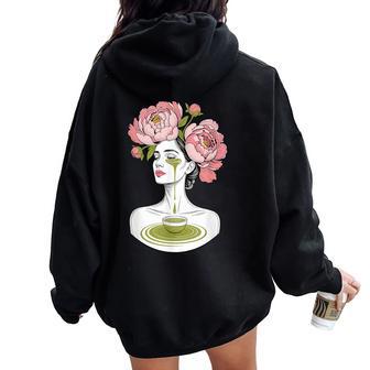 Fleur Thé Matcha Fleurs S Sweat à capuche oversize pour femme avec imprimé dans le dos - Cadeauxyz