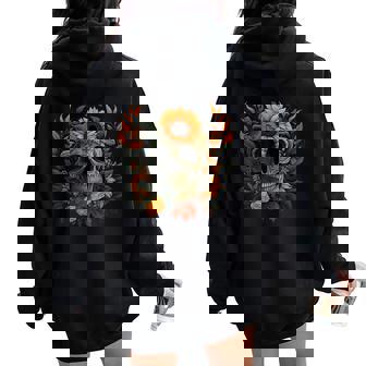 Floral Gothic Sunflower Skull On Sunflowers Women Oversized Hoodie Back Print | Mazezy