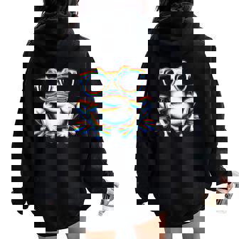 Frog With Sunglasses Electronic Dance EDM Rave Festival Women Oversized Hoodie Back Print | Mazezy
