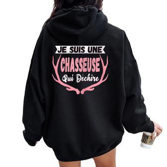 Fun Chasseuse Qui Déchire La Chasse Chasseur Maman Mère Mamy Sweat à capuche oversize pour femme avec imprimé dans le dos - Cadeauxyz