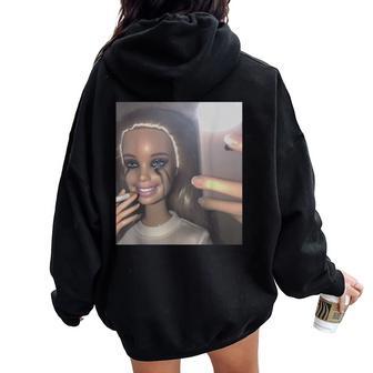 Cry Doll Face Meme Women Women Oversized Hoodie Back Print - Thegiftio UK