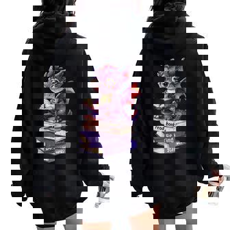 Cute Dragon Read Books Be Kind Stay Weird Book Lover Women Oversized Hoodie Back Print | Mazezy