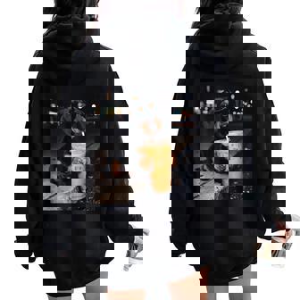 Dachshund Drinking Iced Coffee Dog Meme Women Oversized Hoodie Back Print - Thegiftio