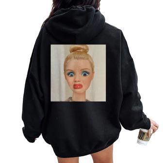 Disgusted Doll Face Meme Disgusting Reaction Sarcastic Women Oversized Hoodie Back Print - Thegiftio UK